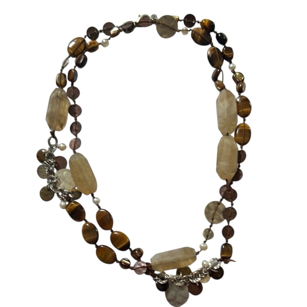 Silpada Sterling Silver .925 Tigers Eye Smoky Quartz HARVEST Bead Necklace N3108